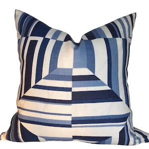 Blue Geometric Linen Pillow Cover Anna French Cubism Design