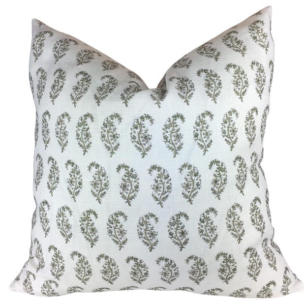 Lee Jofa Indienne Paisley Designer Pillow Cover in Colorway Ivy Sofa Pillow Tan Bed Sham Bohemian Sofa Cushion Brown Toss Cushion