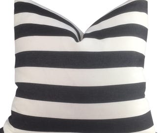 Black Striped Pillow Cover: Ivory Geometric Woven Cotton