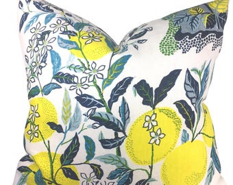 Schumacher Citrus Garden Designer Pillow Cover Pool Blue High End Decorative Sofa Pillows Yellow Linen Bed Sham