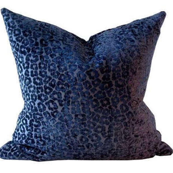 Blue Leopard Pillow Cover Chenille with Cheetah Designer Pillow Cover Navy Leopard Pillow Sofa Throw Pillow Bed Sham Covers 20x20