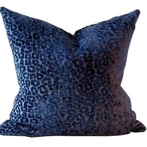 Blue Leopard Pillow Cover Chenille with Cheetah Designer Pillow Cover Navy Leopard Pillow Sofa Throw Pillow Bed Sham Covers 17x17 Inches