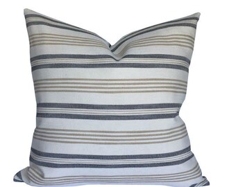 Farmhouse Pillow Cover, Stripe Pillow Cover on a Natural Color Background, Single Sided 20 x 20 Inches