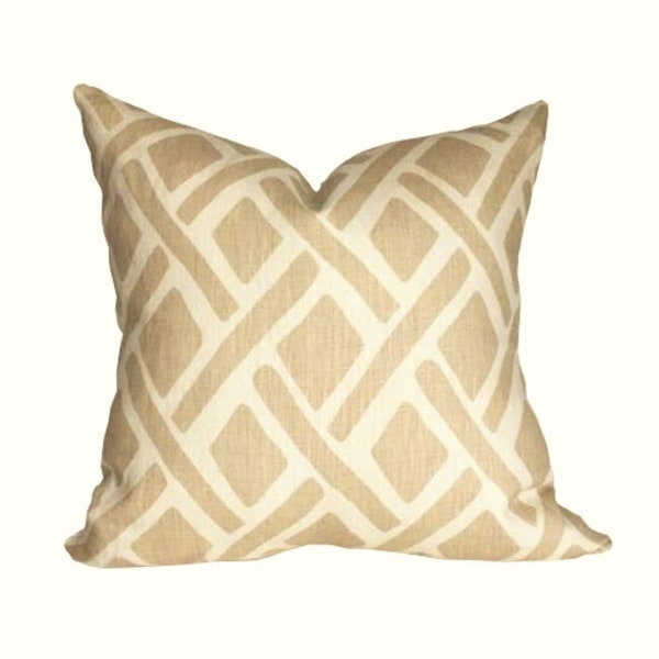 Kravet Treads Designer Pillow Cover - Treads Lattice in Colorway Sand, Geometric Linen Pillow Cover