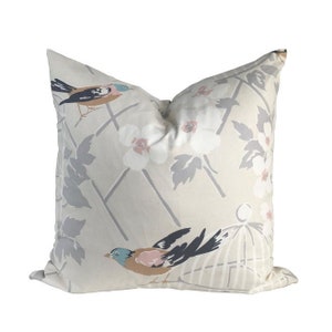 Kate Spade Birdsong Designer Pillow Cover in Colorway Flaxseed Tan Sofa Pillow Floral Bed Sham