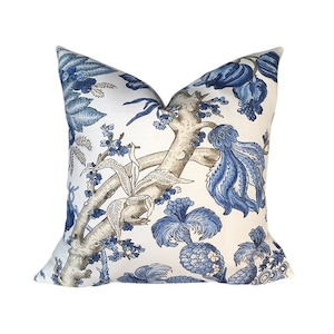 THIBAUT Chatelain Designer Pillow Cover in Colorway Blue and White, Blue Floral Pillow Cover