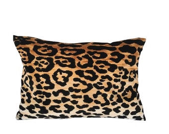 Velvet Leopard Print Lumbar Pillow Cover, Brown Animal Print