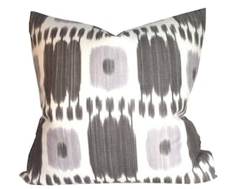 Schumacher Kandira Ash Linen Pillow Cover, Gray Ikat Design