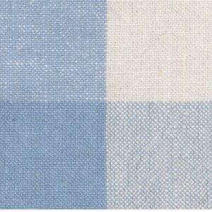 May include: A blue and white checkered fabric with a woven texture.