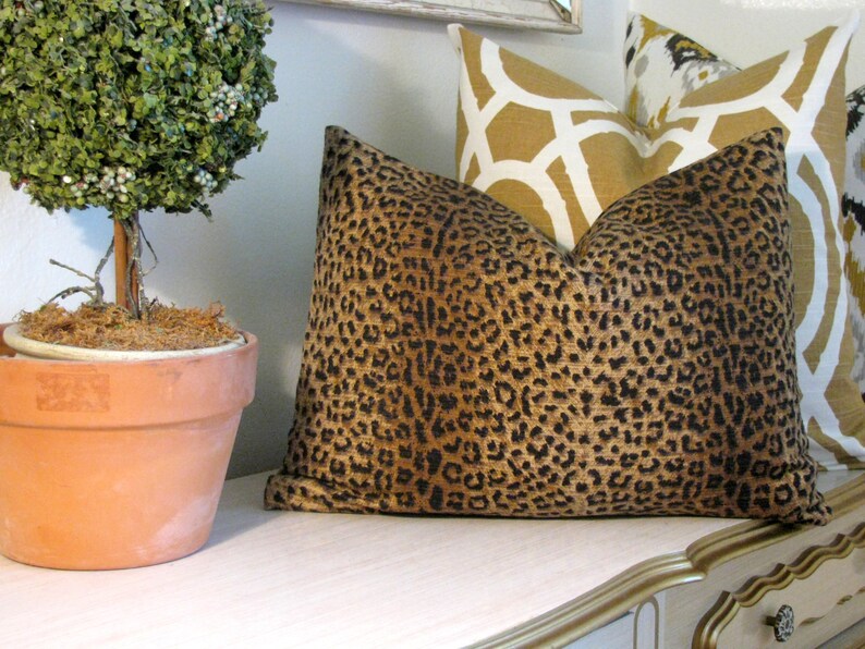 Brown Leopard Animal Print Designer Lumbar Pillow Etsy