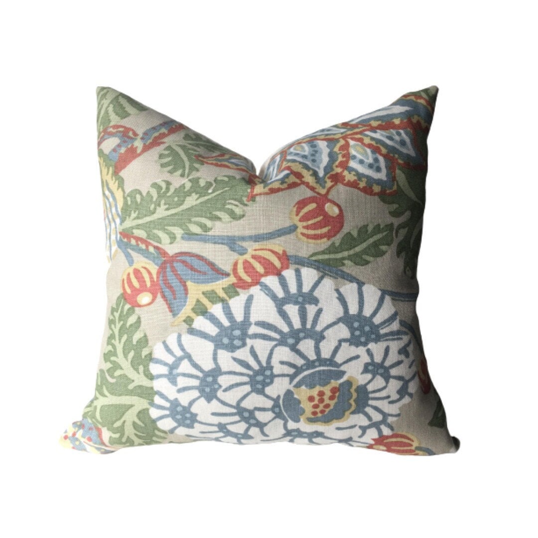 Thibaut Mitford Designer Pillow Cover in Colorway Beige Beige Floral