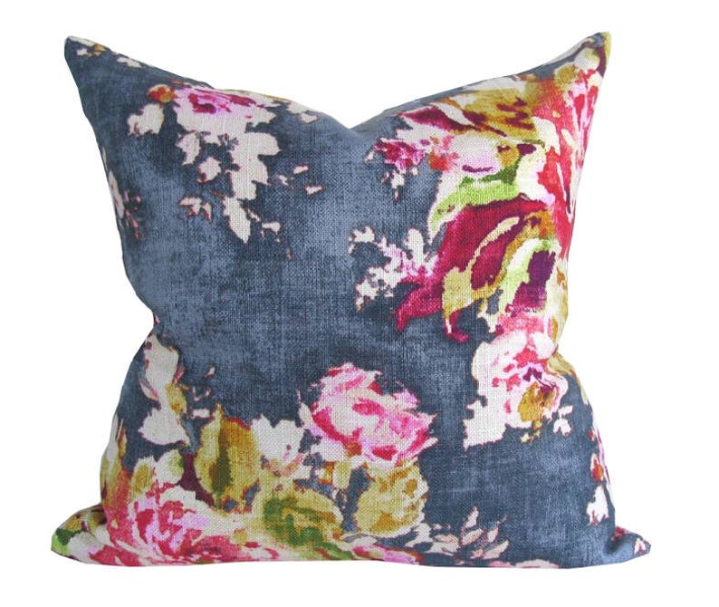 Gray Linen Pillow Cover Floral Gray Pillow Covers Charcoal Etsy
