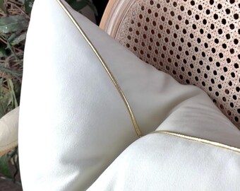 White Velvet Pillow Cover Gold Piping Holiday Decor Alabaster Sofa Throw Pillow Christmas Sofa Cushion 20 x 20"