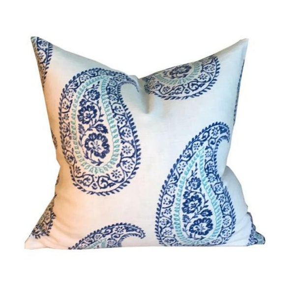 Kravet MADRIA Designer Pillow Cover Sea Blue Paisley Sofa Pillow Blue and White Bed Throw Pillow