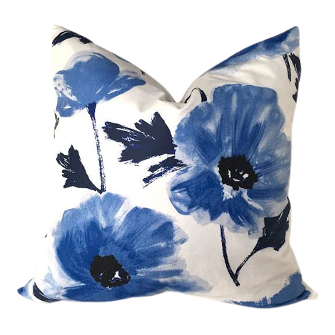 Kit De Punto De Cruz Flores Aciano - Almohada Decorativa 40.6x40.6 Cm, Lienzo Impreso, Hilos Incluidos