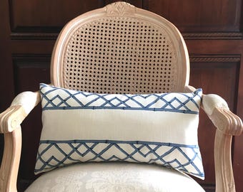 Blue Lattice Lumbar Pillow Cover, Kravet Latticely Design, 11x20