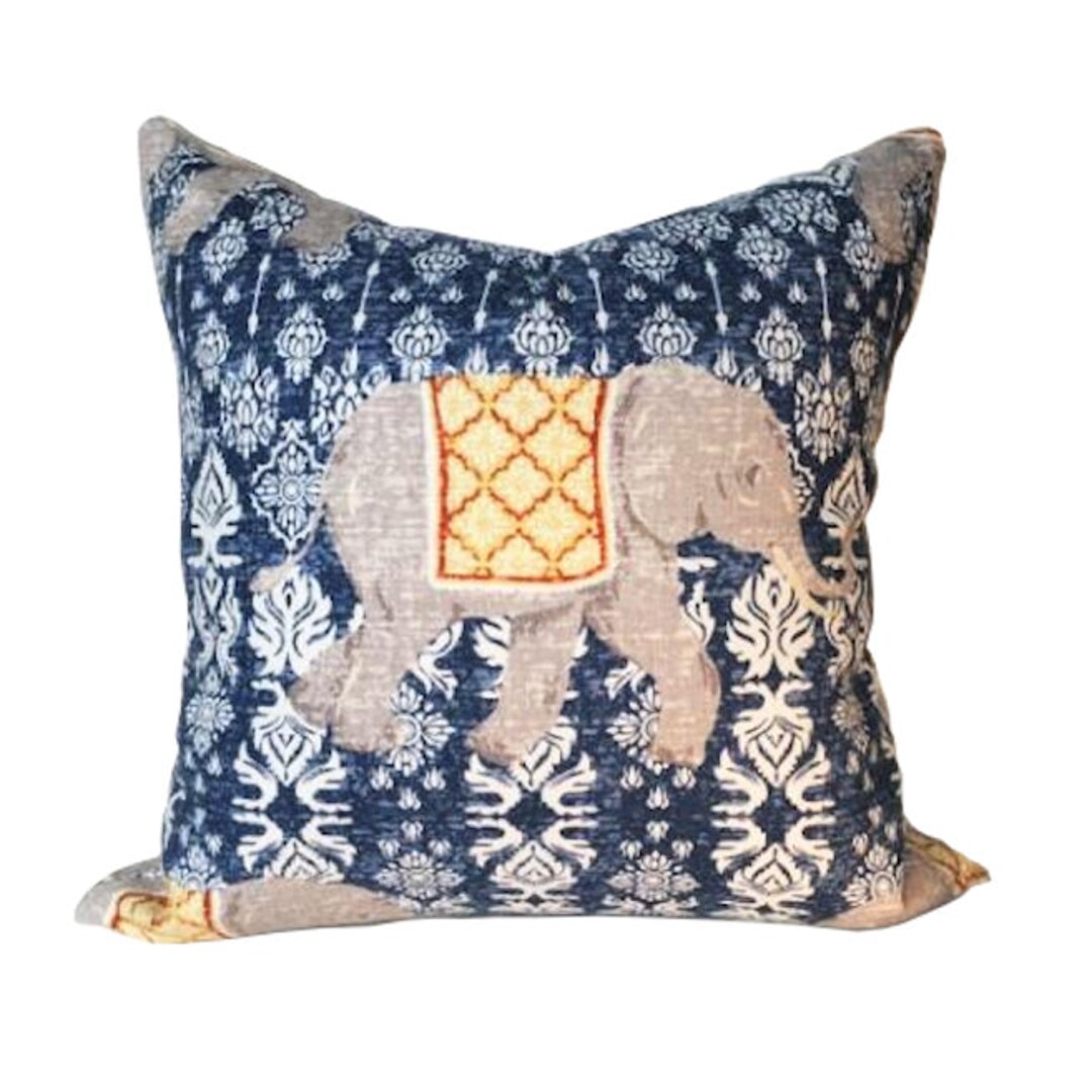 Batik Elephant Pillow Cover in Navy Bohemian Pillow Cover - Etsy