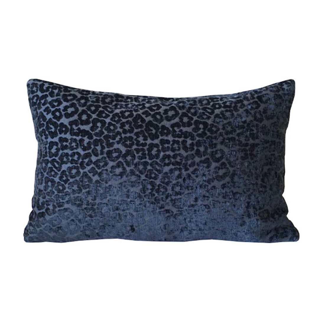 LUMBAR Leopard Pillow Cover Chenille Cheetah Designer Pillow Cover Navy