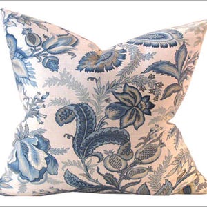 Blue Floral Pillow Cover Blue Sofa Cushion Cover Botanical Bed Pillow 16 x 16&quot;  17 x 17&quot; Small Toss Pillow