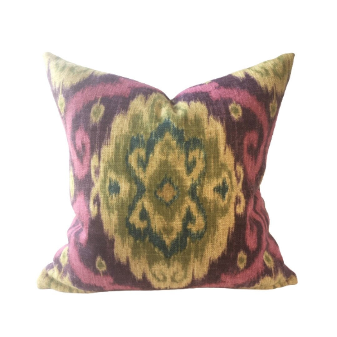 Ubud Decorative Pillow Cover in Colorway Tourmaline, Magenta Ikat ...