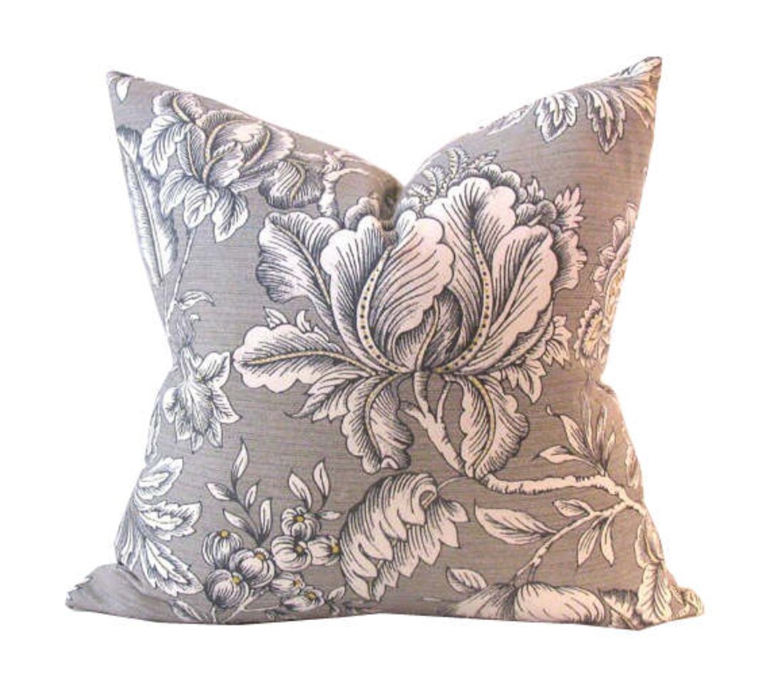 Gray Floral Pillow Cover Floral Botanic Pillow Covers Etsy