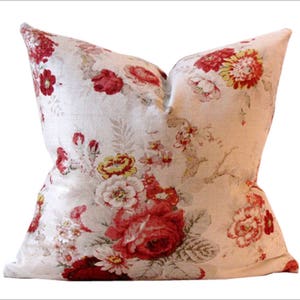 Norfolk Rose Pillow Cover Shabby Chic Pillow Red Rose Pillow Cover Singe Sided Classic Rose Bed Pillow Floral Sofa Pillow