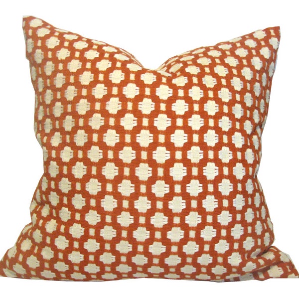 Schumacher Betwixt in Spark Orange Designer Pillow Cover 17 x 17 Inches Orange Sofa Throw Pillow Goemetric Bed Pillow