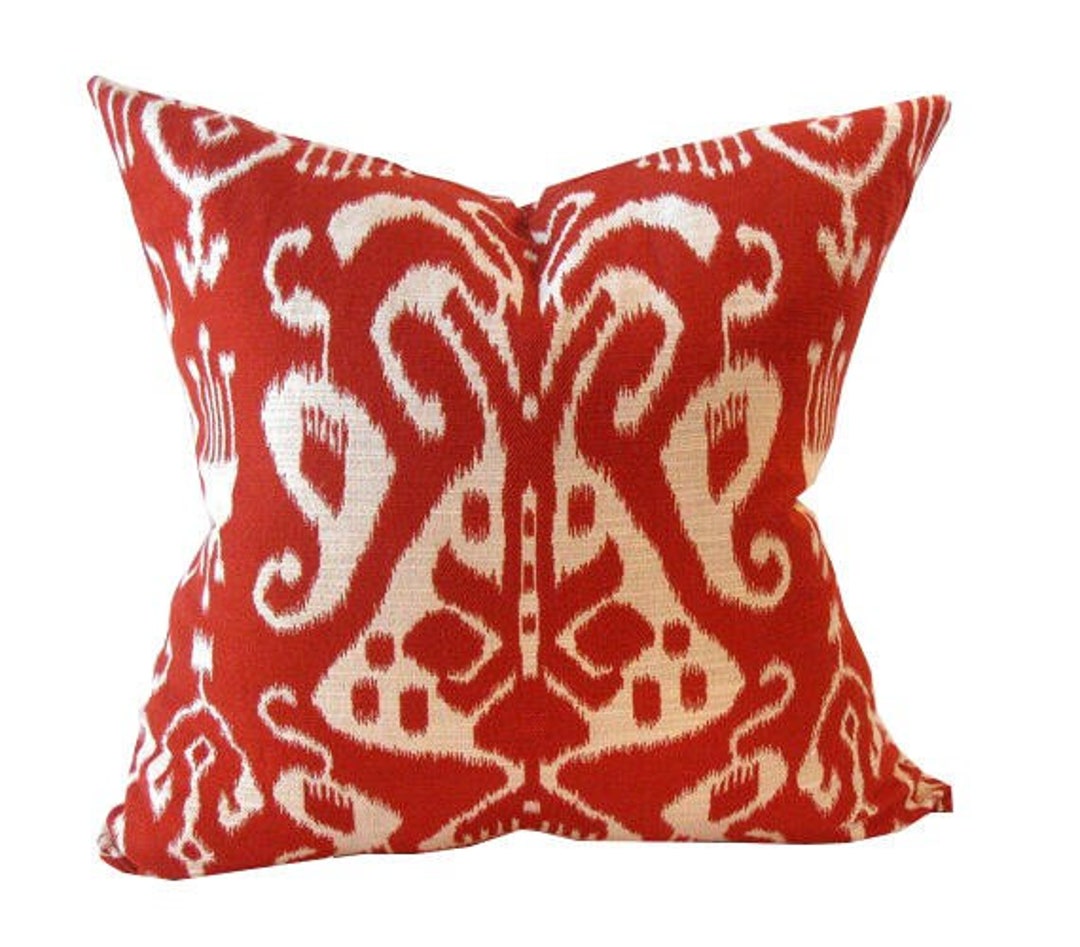 Red Ikat Pillow Cover Indo Poppy ethnic Designer Pillow Cover Damask