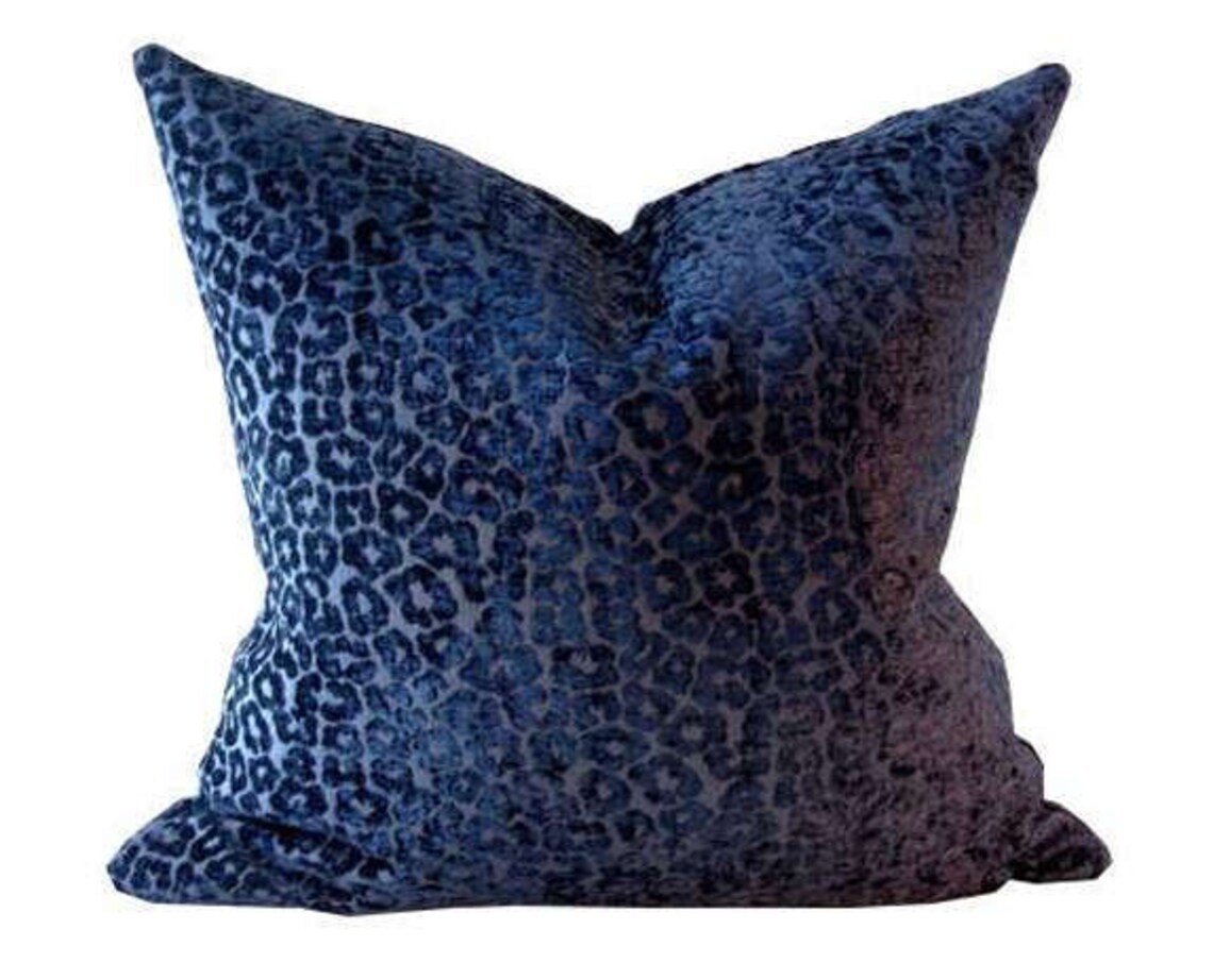 Blue Leopard Pillow Cover Chenille With Cheetah Designer Etsy