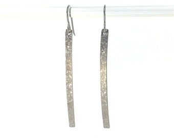 Long Hammered Blue Rectangle Titanium Earrings
