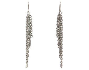 Long Double Rope Chain Tiered Titanium Earrings