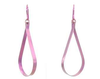 1 3/4" Pink Titanium Open Teardrop Dangle Earrings