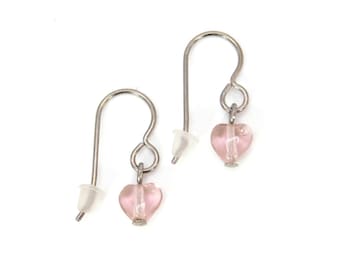 Light Amethyst Puffed Glass Hearts on Titanium Ear Wires