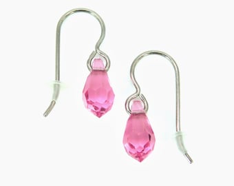 Rose Swarovski Teardrops on Titanium Ear Wires