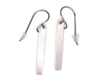 1" Pure Titanium Slim Rectangle Earrings