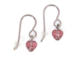 Amethyst Puffed Glass Hearts on Titanium Ear Wires