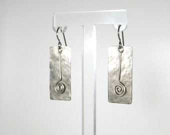 Titanium Hammered Rectangle and Curlicue Earrings