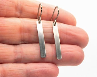 1" Pure Titanium Slim Rectangle Earrings