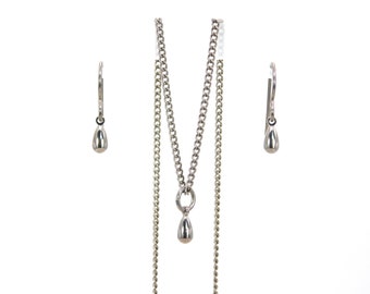 Tiny Solid Titanium Teardrop Necklace and Earring Set