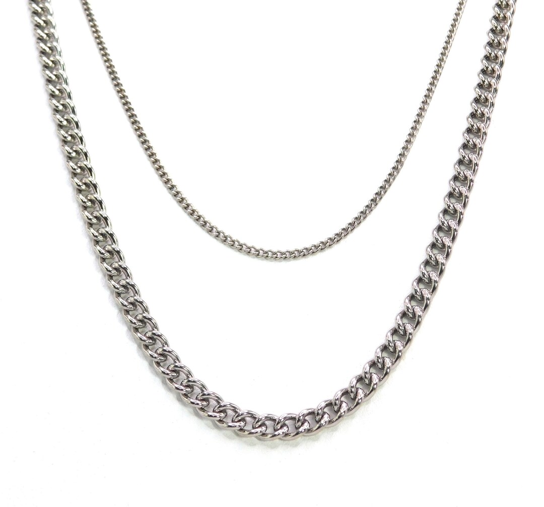 Pure Titanium Anti-allergy Necklace 3.5mm Wide Flat Curb Chain - 23.62 / 27.56