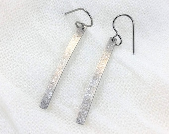 1.5" Slim Rectangle Krystal Titanium© Dangle Earrings