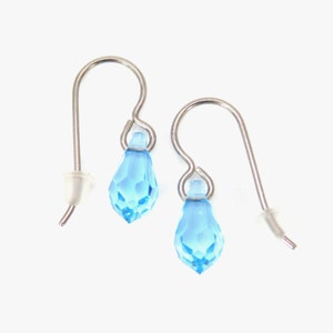 Aquamarine Swarovski Teardrops on Titanium Ear Wires