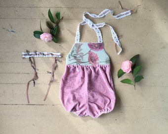 Last one!!!! Girls Toddler Romper/Floral Rompers/Blush Pink Velvet/Free shipping!!