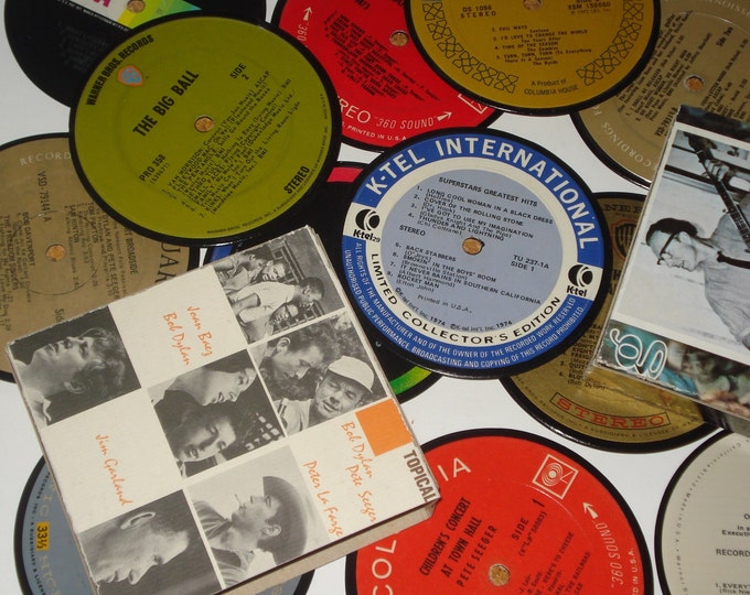 Folk Music Coasters, 4 vinyl record coasters, music coasters for drinks, 1960s music