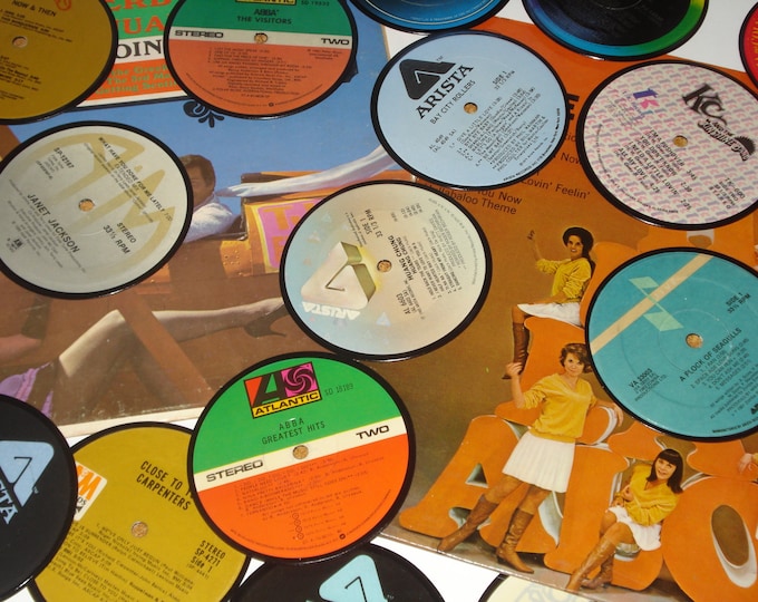 1960s - 70s Pop Music Coasters, easy listening vinyl record coasters, music coasters for drinks, 4 coaster set, Hipster gift