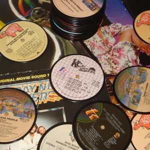 Disco Music Coasters, 4 disco vinyl record coasters, 70s music coasters for drinks, dance music image 1
