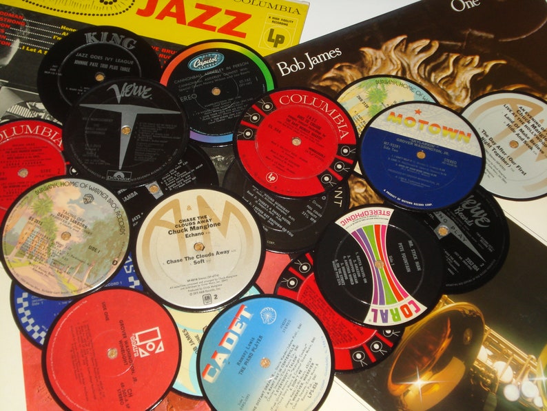 Jazz Coasters, 4 music coasters for drinks, upcycled jazz vinyl records, jazz record coasters image 1