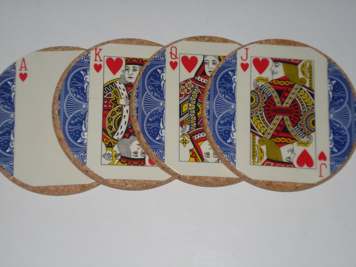4 Playing Card Coasters Poker coasters Man Cave gift Poker Etsy