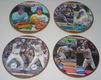 Baseball Card Coasters, 4 Round coasters, Man Cave decor, Sports fan gift