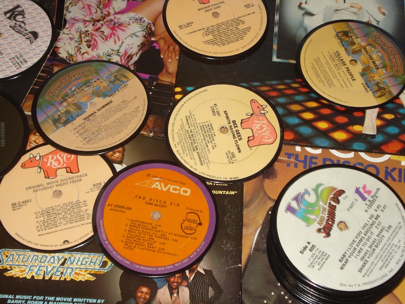 Disco Music Coasters, 4 disco vinyl record coasters, 70s music coasters for drinks, dance music image 2